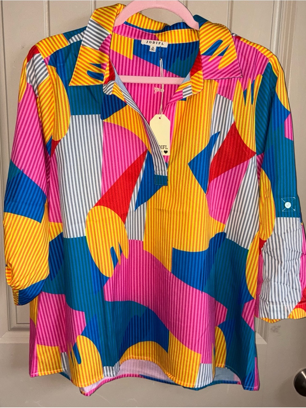 JODIFL Multicolor Striped Geometric Button-Front Shirt